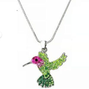 Cute Hummingbird Colorful Crystal Bling Fashion Necklace